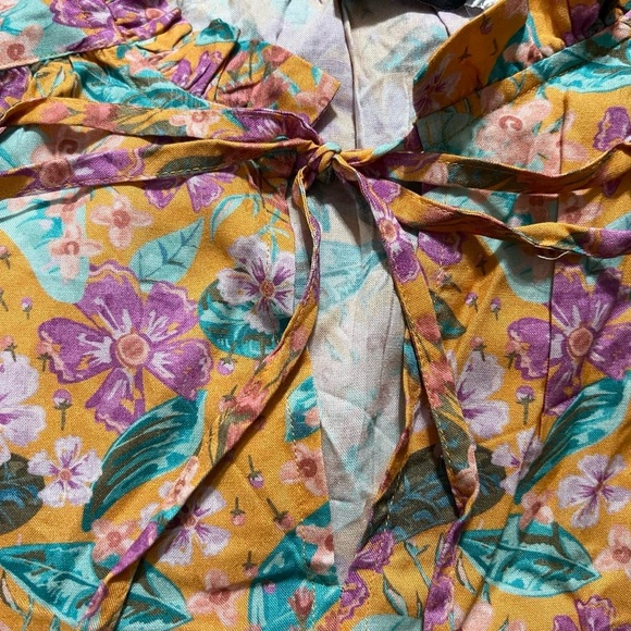 Nrvna Mode Madeline Floral Tie Blouse Mustard Yellow Viscose Size Medium - Picture 4 of 6